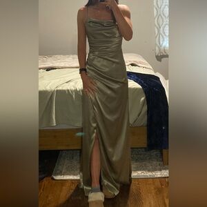 Green Formal Dress (named “Lydia”) - Shiny Satin